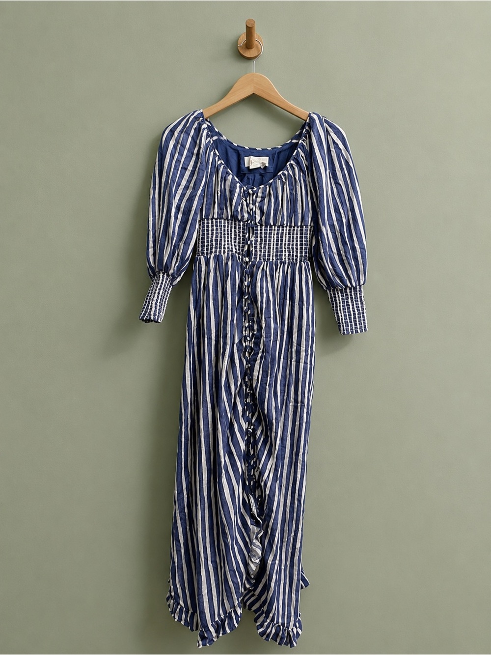 Anthropologie Blue and White Striped Maxi Dress with Smocked Waist - Picture 2 of 7